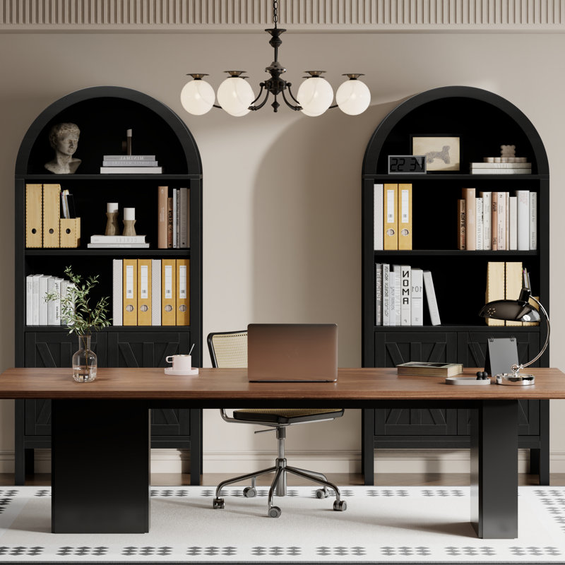 70.47*30.9 inch Ghian Arched Display Storage Bookcase with Open Shelves and Cabinet