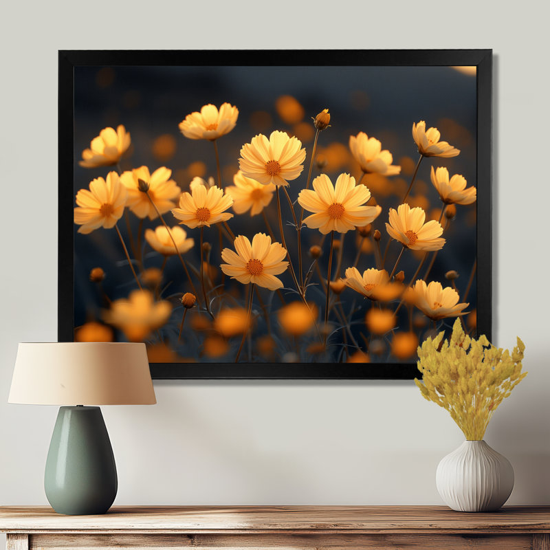 Jaune jaune, heure dorée, bleuet I - bleuet, art mural, salon, Cadre photo noir simple, H 12 po x l 20 po