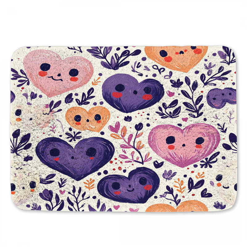 Hearts Bath Mat Graphics Bathroom Decor Bohemian Boho, 34" L x 21" W