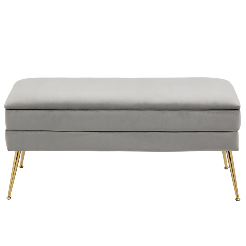 Banc de rangement à couvercle rabattable rembourré, Gris
