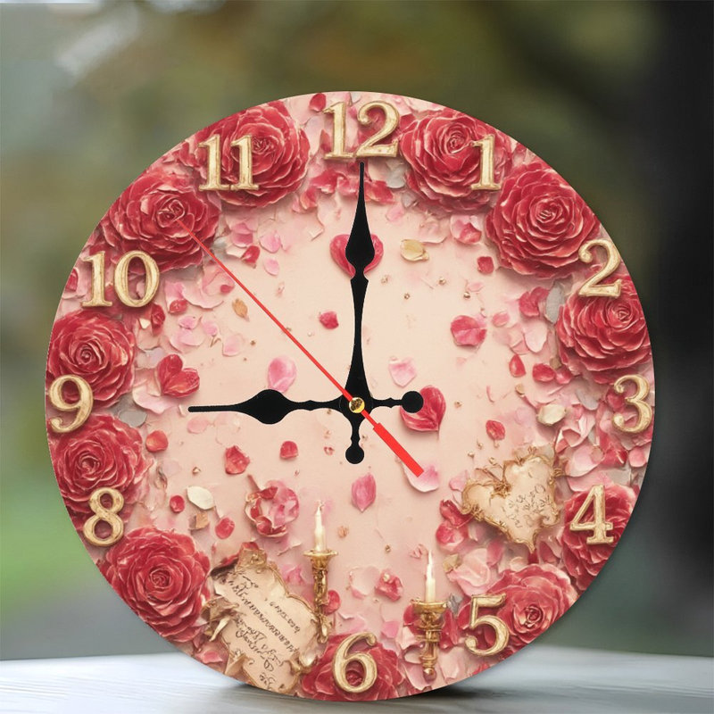 Horloge avec roses et cœurs