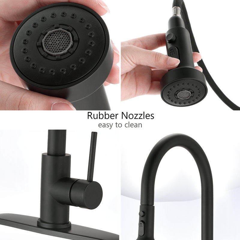 Matte Black Stainless Steel Kitchen Faucet With Pull Down - To Scratches & Rust, 360 Rotatable Spout, Pause Button Feature, Long Hose Scratch , Rust , Swivel Spray Head Adjustable Water Flow Rate