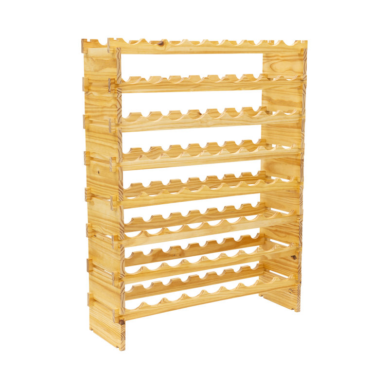 72 Bottle Stackable Modular Wine Rack, 8-Tier Solid Pine Wood Storage Rack