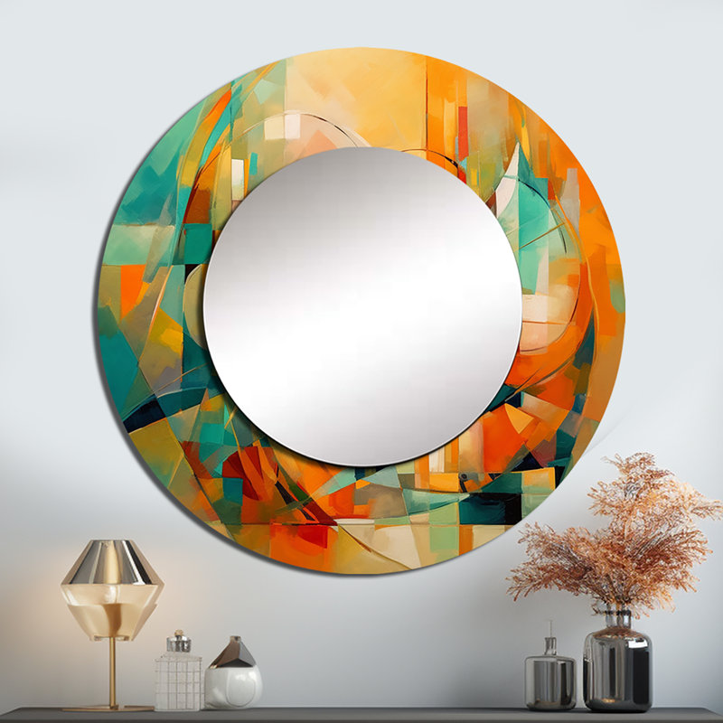 «Plowden Abstracting The Cubist Form IV» - miroir cubique, miroir mural décoratif rond moderne, impression d'art en métal