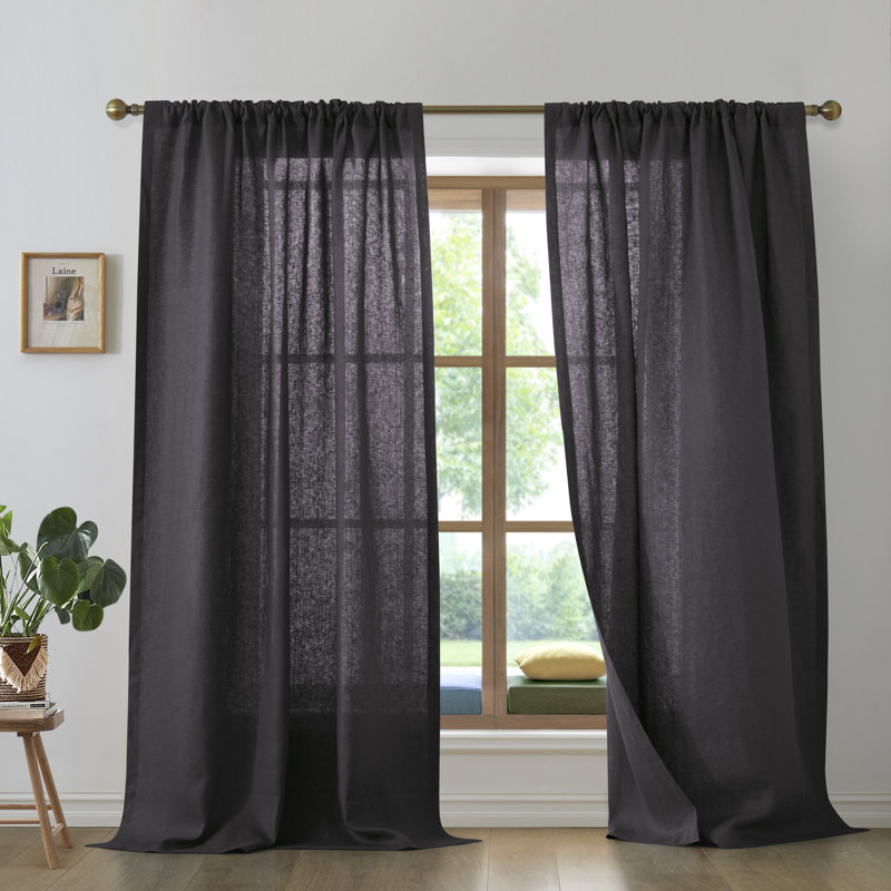 Linen Semi Sheer Curtain Pair, Charcoal, 50" W x 84" L