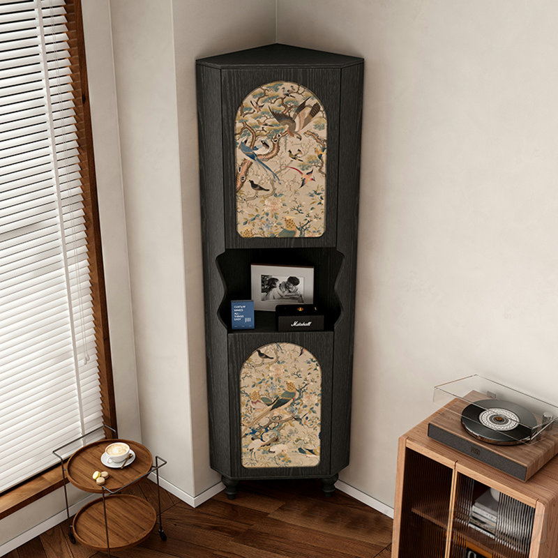 Armoire de coin noire en bois massif