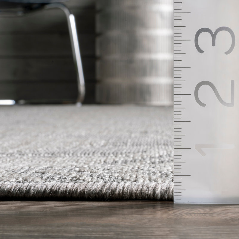 Tribal Indoor/Outdoor Area Rug, Square 6'7", Light Gray/Ivory
