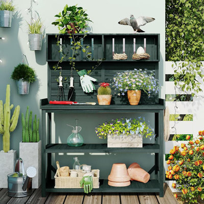 Grande table de rempotage d'extérieur rustique en bois