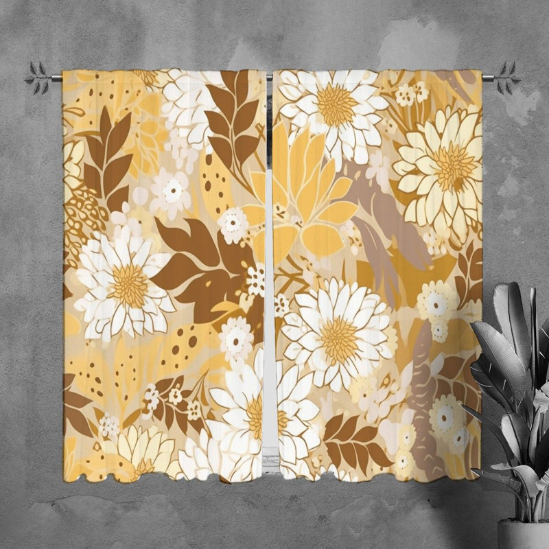 Motif floral de rideaux de fenêtre à motifs bruns - 6016, L 40 po x L 82 po