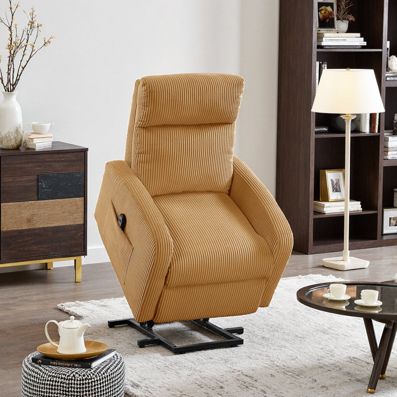 Effortless Mobility Power Lift Recliner with Gentle Lift Tech & Magazine Pocket - Modern Living Room Essential, Yellow