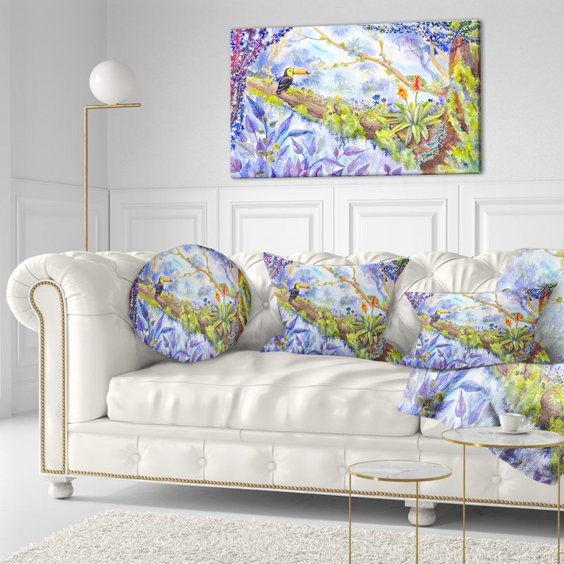Coussin Jungle with Bird Toucan on Tree, Rectangulaire, 12 po x 20 po