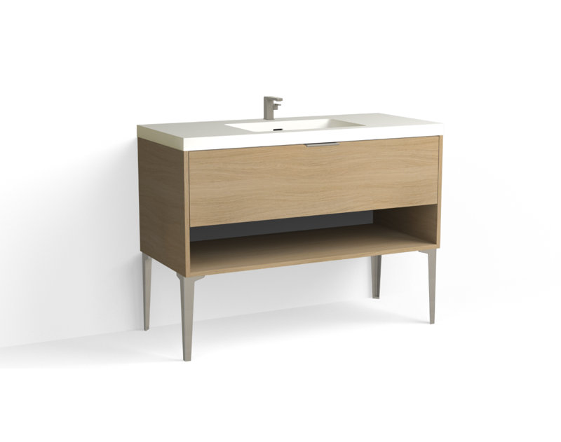 Modo 48" W Freestanding Single Bathroom Vanity with Dean Leg, Matte White/Single, Biondo, Polished Nickel
