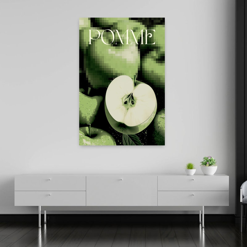 Pixel, pomme, nature morte, fruit biologique moderne, art mural, H 60 po x l 40 po