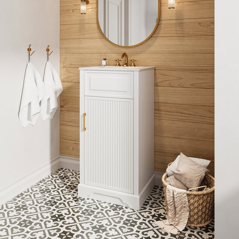 Ensemble de meuble-lavabo autoportant en bois massif 18 po avec plateau et 2 poignées entièrement assemblé
