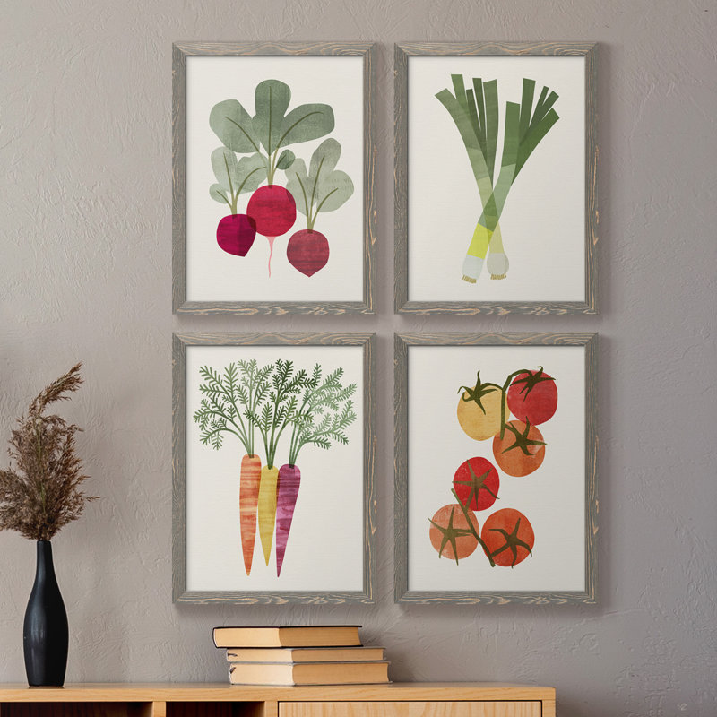 Organic Veg I - Toile avec cadre de qualité supérieure - prête à être accrochée, H 43,5 po x l 31,5 po x P 1 po, Gris
