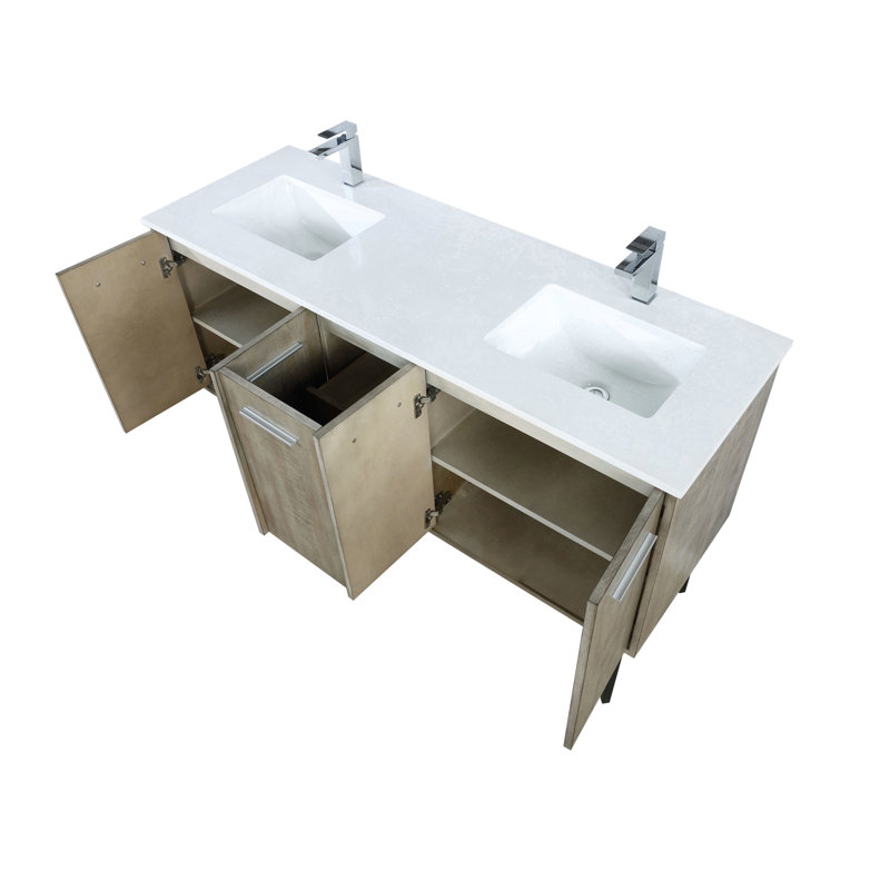 Lancy 60 in W x 20 in D Double Bath Vanity and Faucet Set, White Quartz