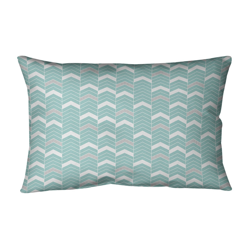 Coussin lombaire intérieur/extérieur à chevrons à lignes uniques, Bleu sarcelle/Gris