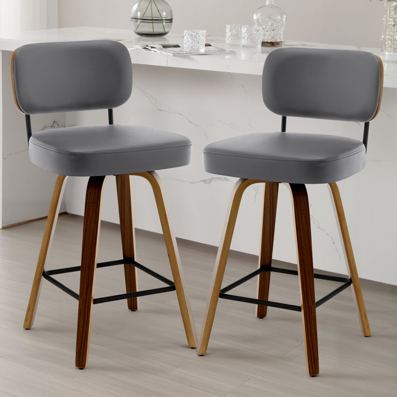 Tabouret de bar et de comptoir pivotant Kahana, Brun, Gris, Tabouret de comptoir (siège d'une hauteur de 26 p