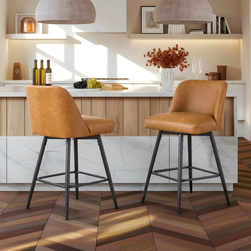 Tabourets de bar modernes à hauteur de comptoir pivotant de H 26 po avec dossier haut, tabourets d'îlot de cuisine, pour bar et maison, similicuir