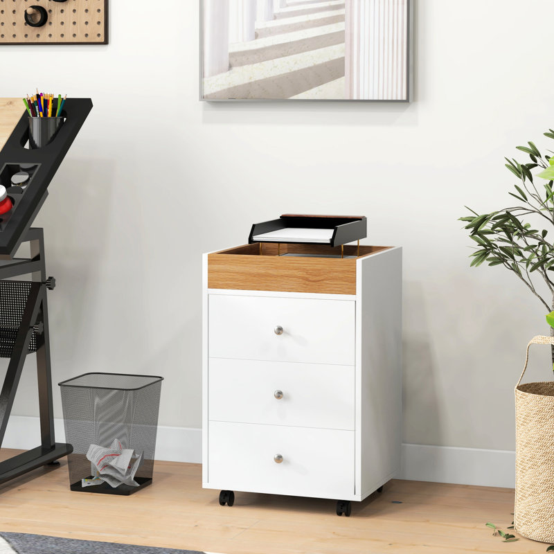 Rangement de bureau à 3 tiroirs - blanc, plateau amovible, maximise l'espace de travail et la capacité de l'armoire sous le bureau avec mobilité et stabilité pour les fournitures