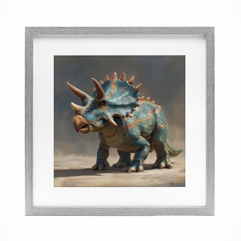 «Horned Triceratops at Sunrise», reproduction sous verre encadrée, design par Wumples, H 16 po x l 16 po