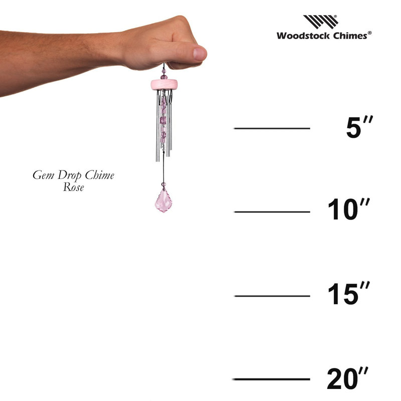 Pink Gem Drop Wind Chimes with Crystal Accents, 10"
