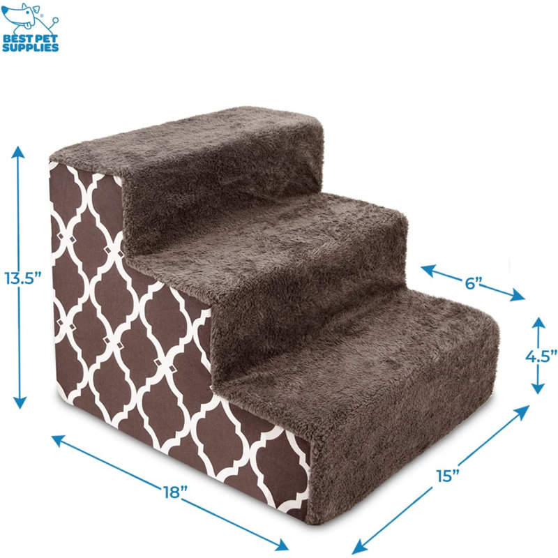 Brown Lattice Print 3-Step Foam Pet Stairs