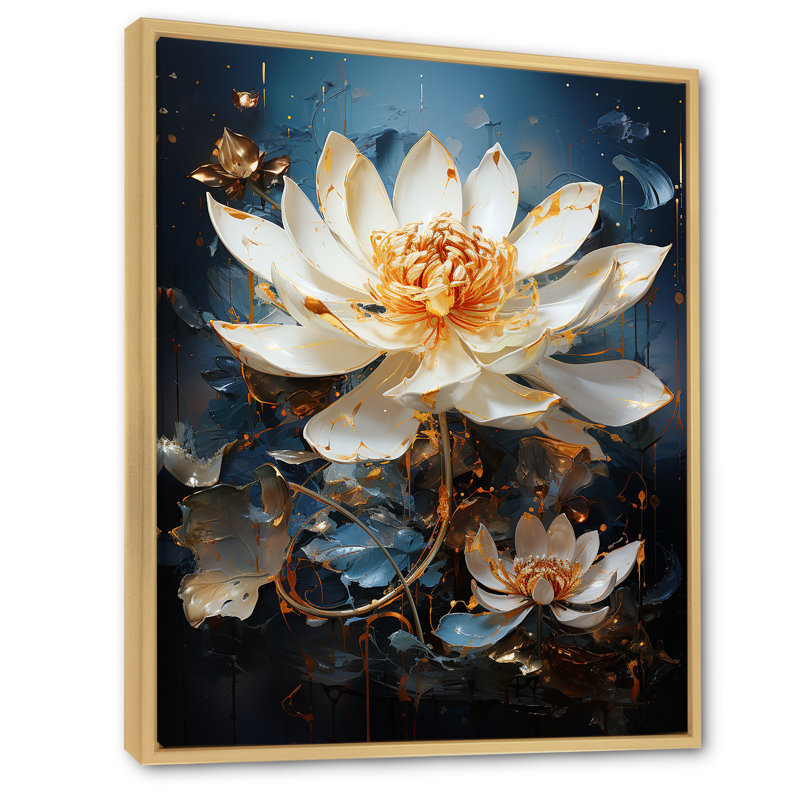 Opulent Reflections Lotus II sur toile, Cadre naturel flottant, H 32 po x l 24 po x P 1 po