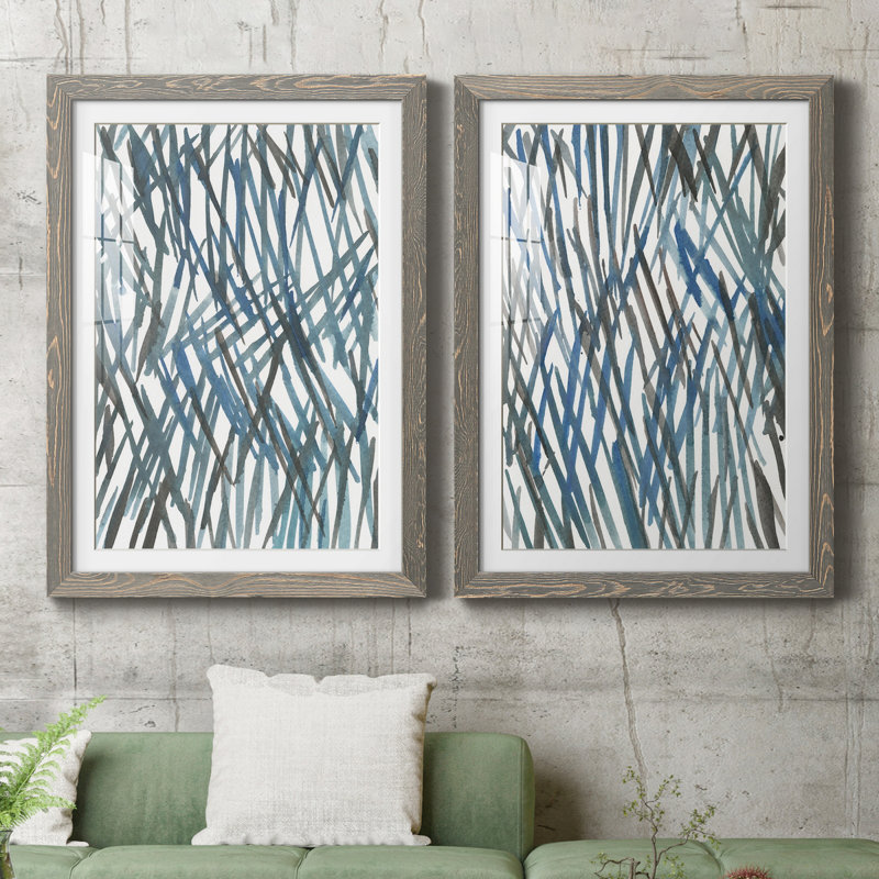 Blue Grass I - ensemble de 2 reproductions d'art sur papier encadré, H 43,5 po x l 31,5 po x P 1 po, Cadre en papier gris