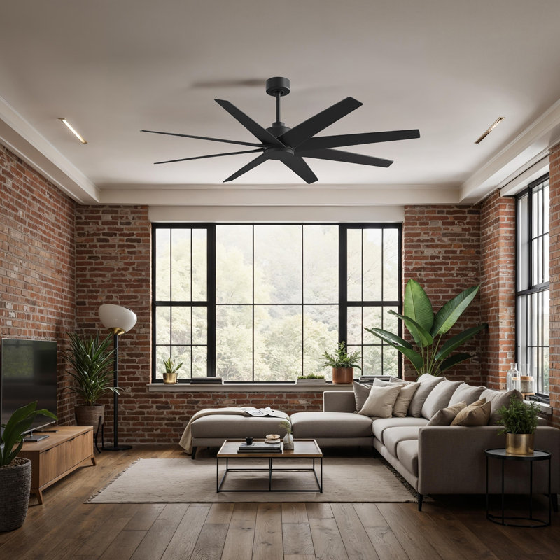 Ariella - Eight Blade Ceiling Fan - Brushed Brass Finish - Matte Black Blades, Matte Black, Matte Black