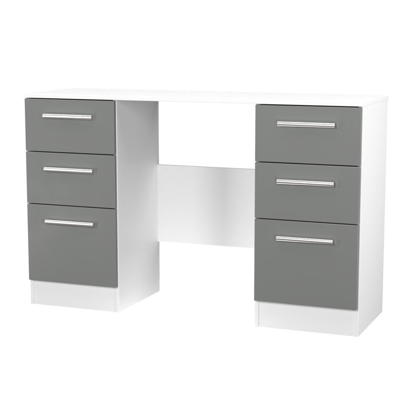 Bhaga 6 Drawer Kneehole Desk  (Ready Assembled), Dusk Grey/White