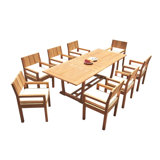 10 Seats 11 Pcs Grade-A Teak Wood Dining Set: 94" Double Extension Mas Rectangle Trestle Leg  Table And 10 Veranda Arm Chairs #01Vr1111