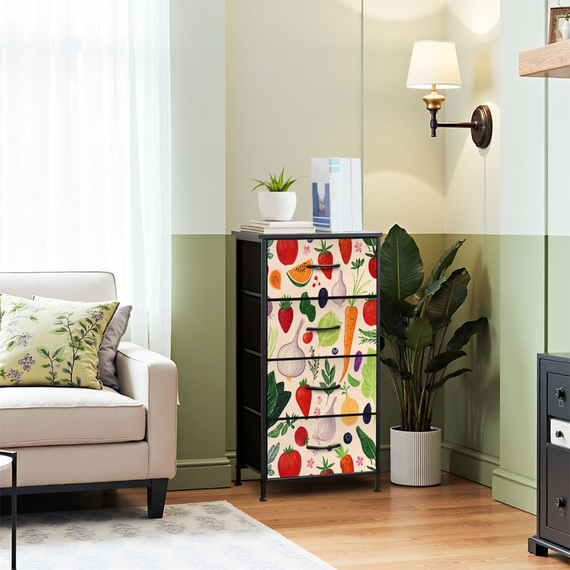 4 Drawer Dresser for Bedroom, Narrow Chest of Drawers, Wooden Top and Study Iron Frame 18"x37.5"-(WxH)