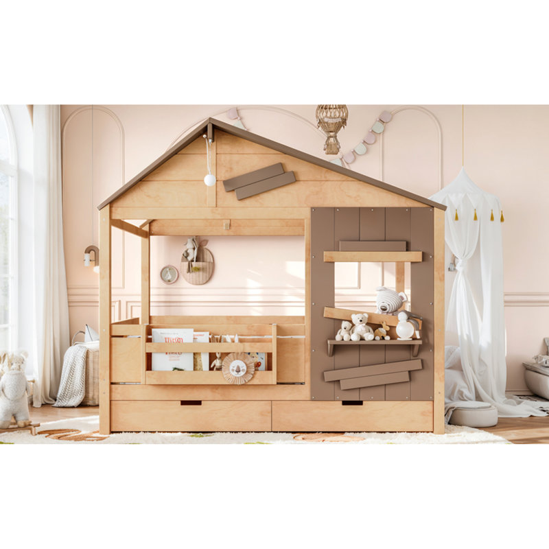 Lits doubles avec rangement, structure en bois MDF de style ferme pour maison d'enfants