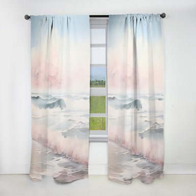 Cyris Beige Pink Minimalism Tranquil Whispers II - Nautical Curtain - Velvet Room Darkening - 1 Panel