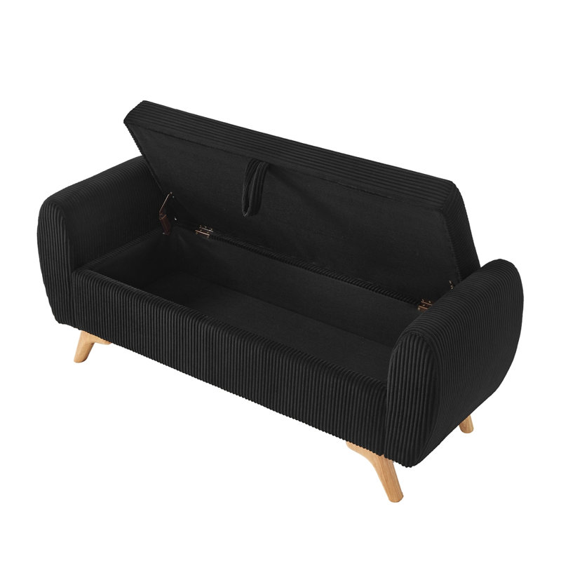 Banc de lit de 145 cm (57 po) en velours côtelé, au design moderne, avec rangement intégré, Black, Black