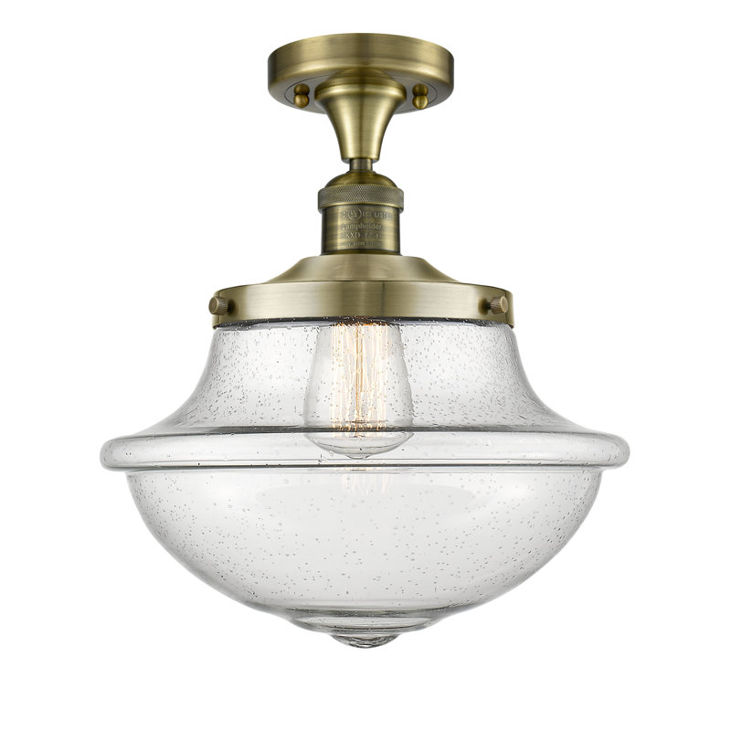 Plafonnier semi-encastré en verre Grourke, Laiton antique, Blanc cassé