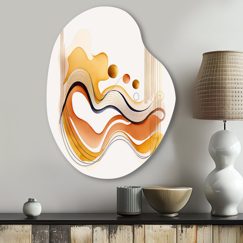 «Burnt Orange Waves Abstract III - Minimalisme, art mural asymétrique en métal, impression d'art moderne de forme unique