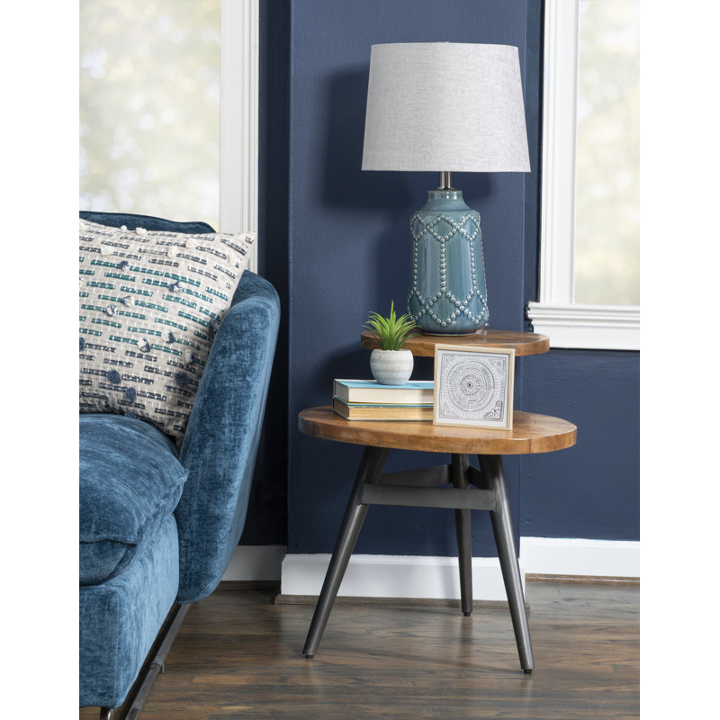 Barneys Solid Wood Top End Table, Natural/Black