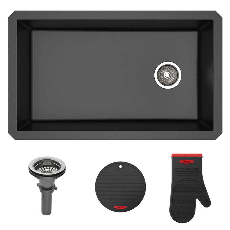 KRAUS Forteza™ 32" L Undermount Single Bowl Granite Kitchen Sink, Black
