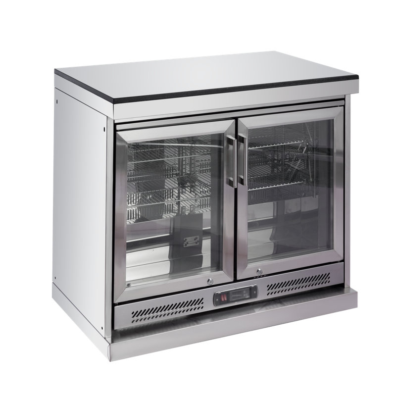 Cuisine extérieure modulaire 5 pièces avec barbecue, réfrigérateur, évier, armoire d'angle, tiroir de rangement, Argent