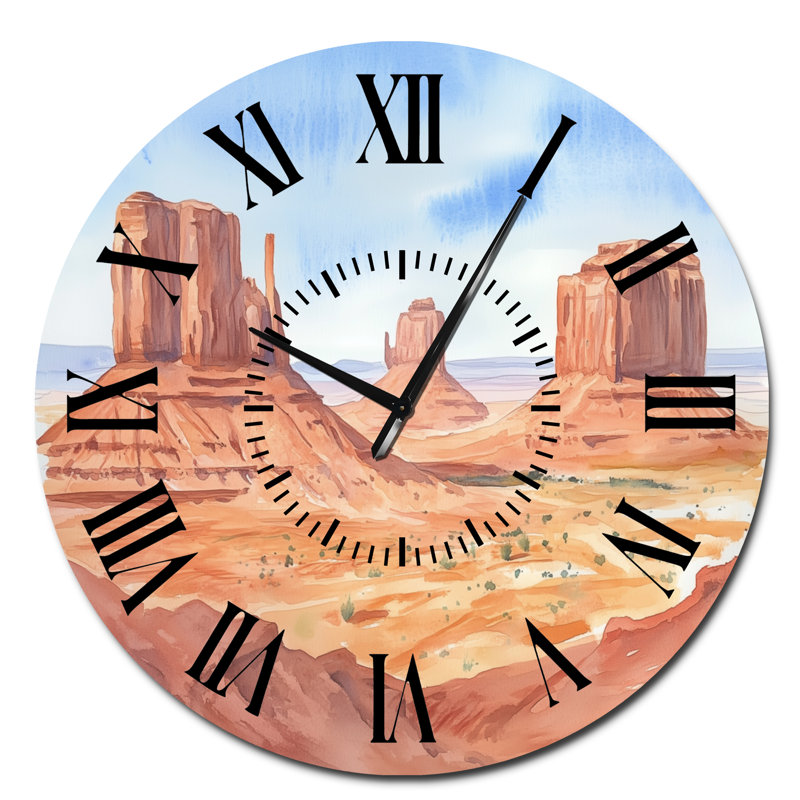 Monument Valley dans la lueur des braises - Horloge murale ronde en métal de style sud-ouest, Surdimensionné