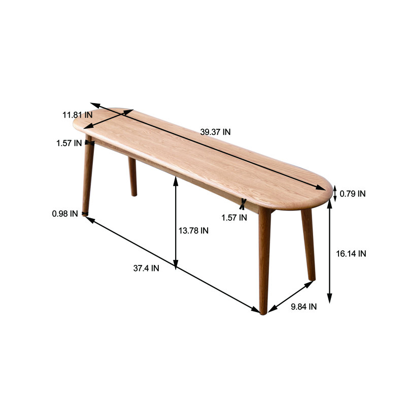 Solid Wood Dining Bench 39.3 Inch, Half-Round End Design Entryway Bench with Metal Reinforced Base, 2–3 Seater Wooden Bench for Dining Room Kitchen Bedroom Narrow Space Seating Bench