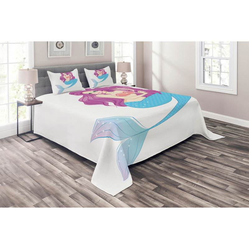 Mermaid Polyester Coverlet, King Bedspread + 2 Shams