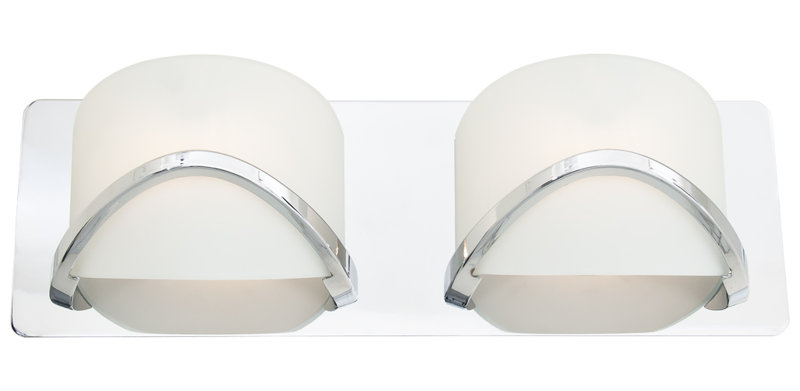 Barre d’éclairage de salle de bain 2 lumières Liverman, Chrome avec demi-verre opale