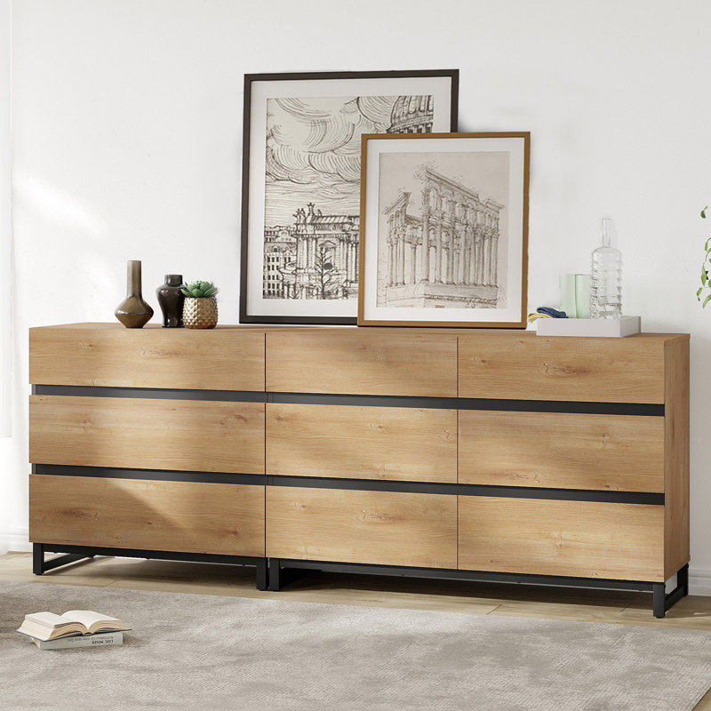 Commode 2 en 1 avec 9 tiroirs, commode moderne avec tablette réglable et base en métal, organisateurs de placard et armoire de rangement pour chambre à coucher