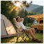 Chaise de camping inclinable et réglable en tissu de polyester, beige