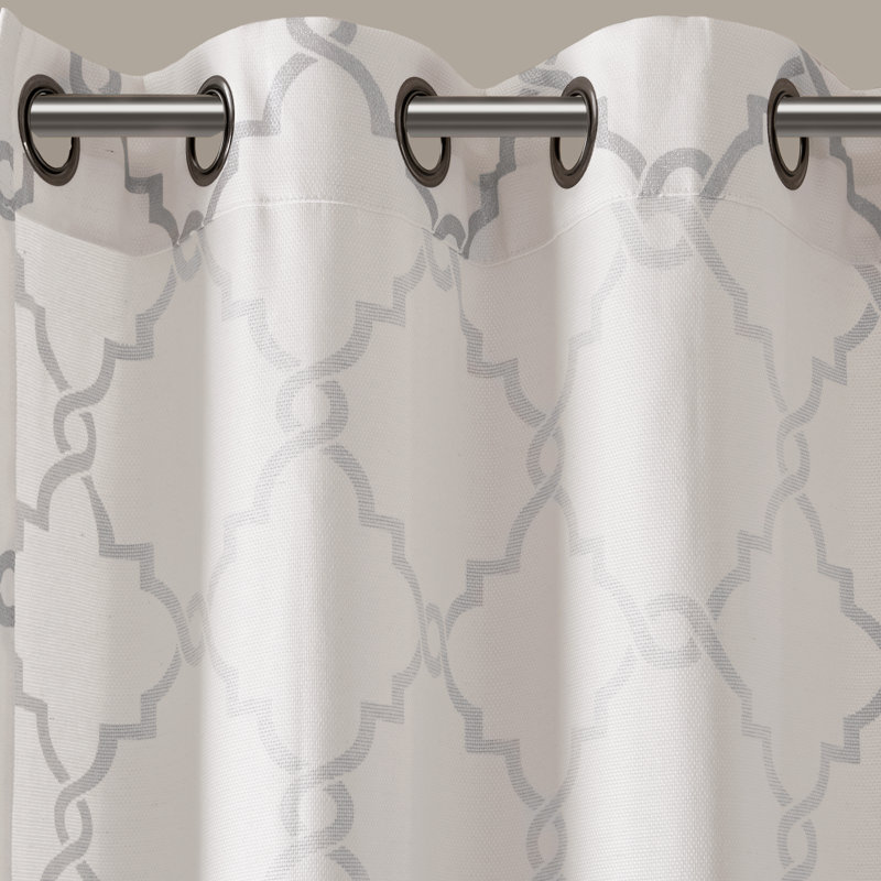 Blue and White Fretwork Grommet Top Window Valance
