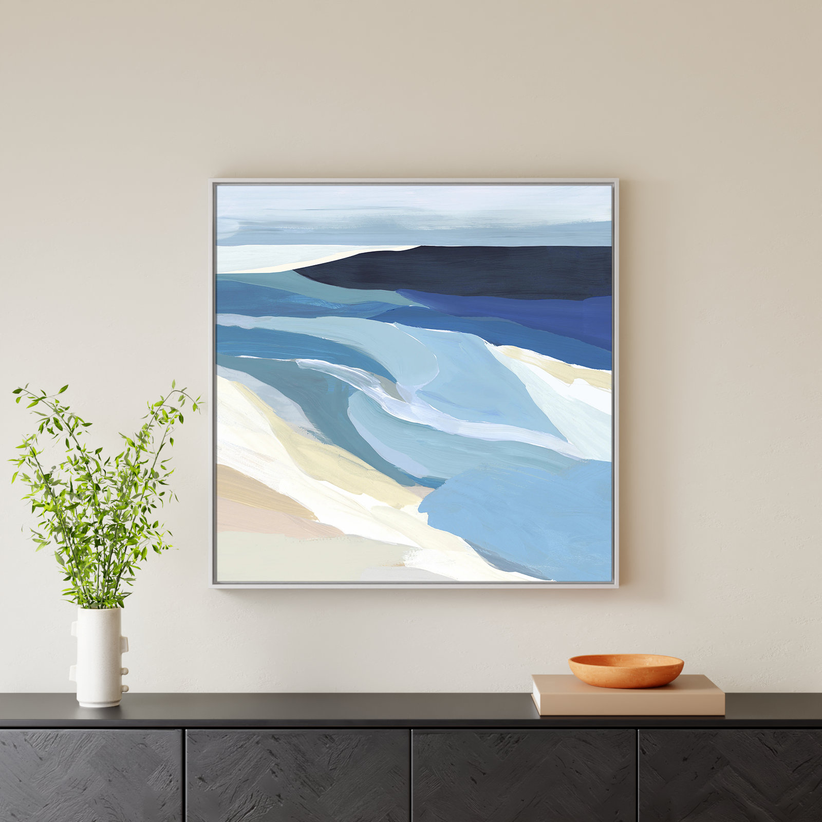 Camarie "Graham Lake I" by Isabelle Z Wood Framed Canvas Graphic Art with Mounting Hardware , Picture Framed Canvas, White