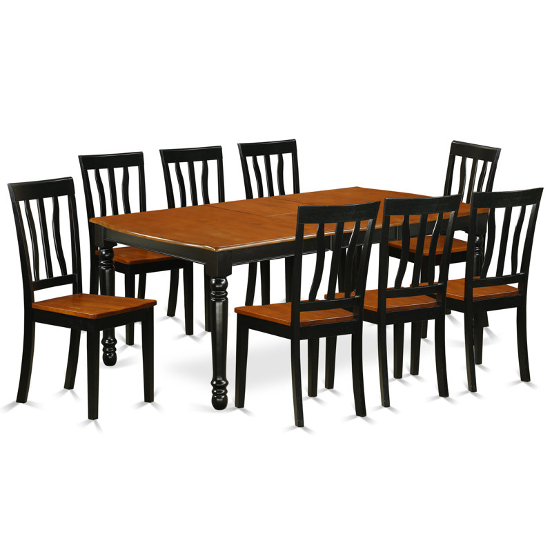 9 Piece Kitchen Table & Chairs Set Includes a Rectangle Dining Room Table with Butterfly Leaf and 8 Dining Chairs, 42x78 Inch, Black & Cherry